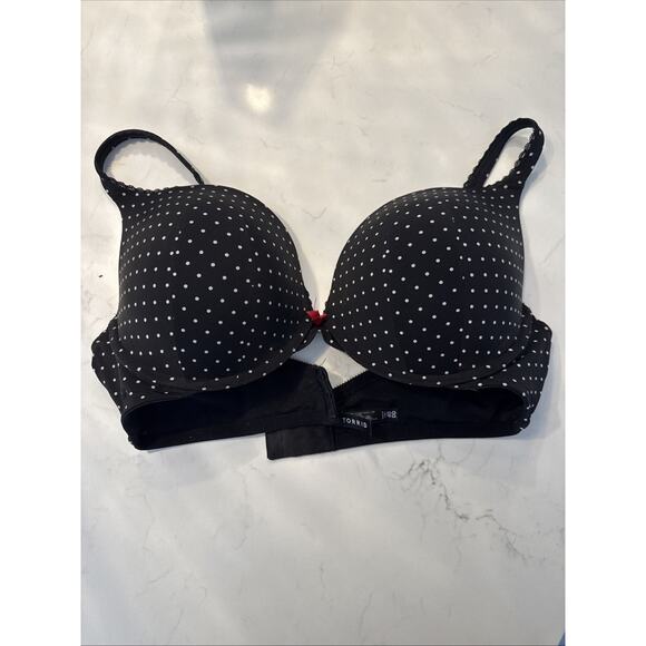 Torrid Plunge Push Up Bra Size 40DD Black White Polka Dot Bow Retro Underwire - Picture 1 of 9